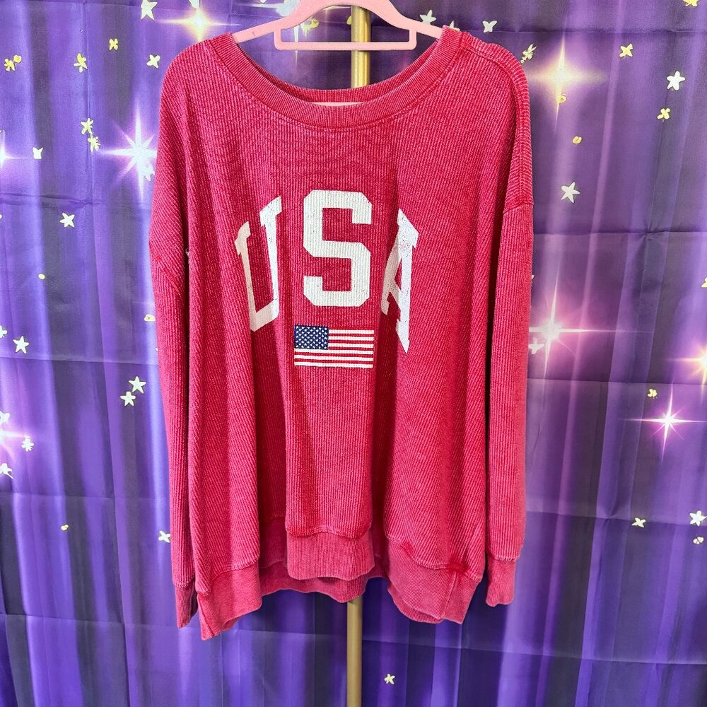 Maurices - Urban Ribbed Pullover with USA Flag - Red - 1x -